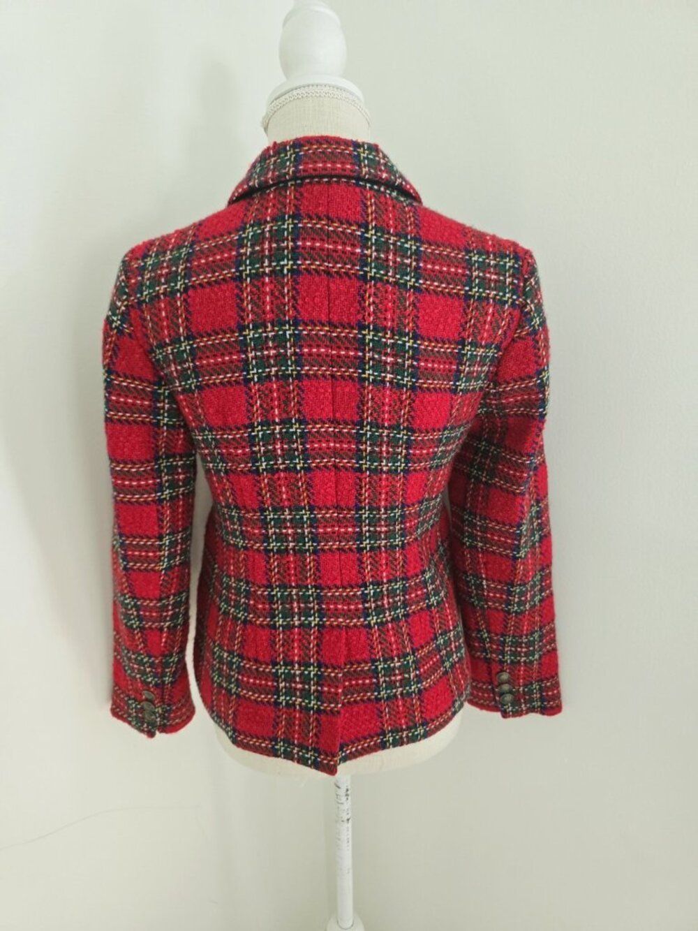 Talbots Plaid Red Holiday Wool Blend Christmas Blazer Jacket Small 4 P Petite - Picture 5 of 12